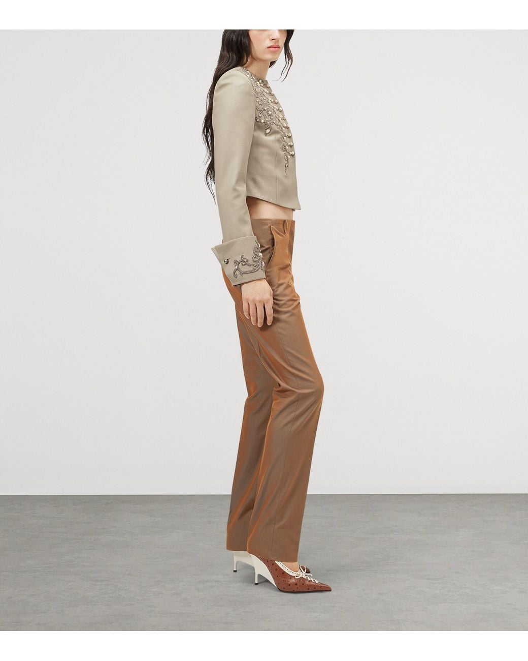 McQueen Natural Wool Beaded Cropped Jacket