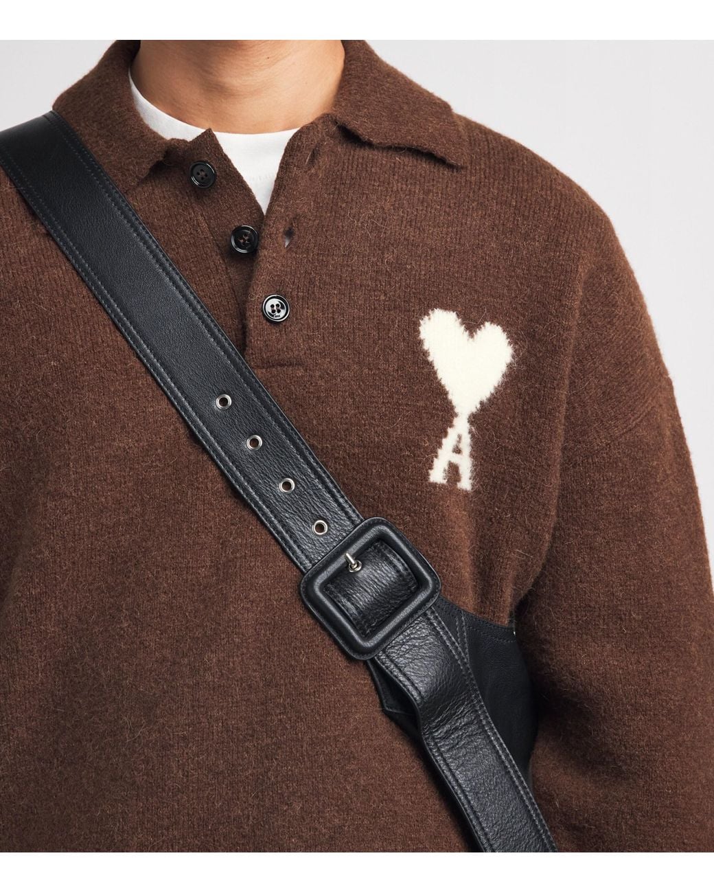 AMI Brown Ami De Coeur Polo Sweater for men