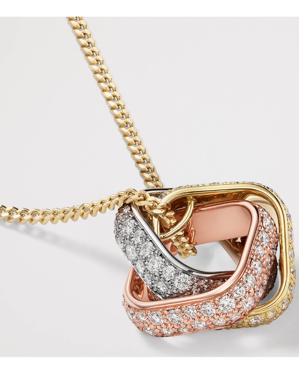 Cartier Metallic Mixed And Diamond Trinity Cushion Pendant Necklace