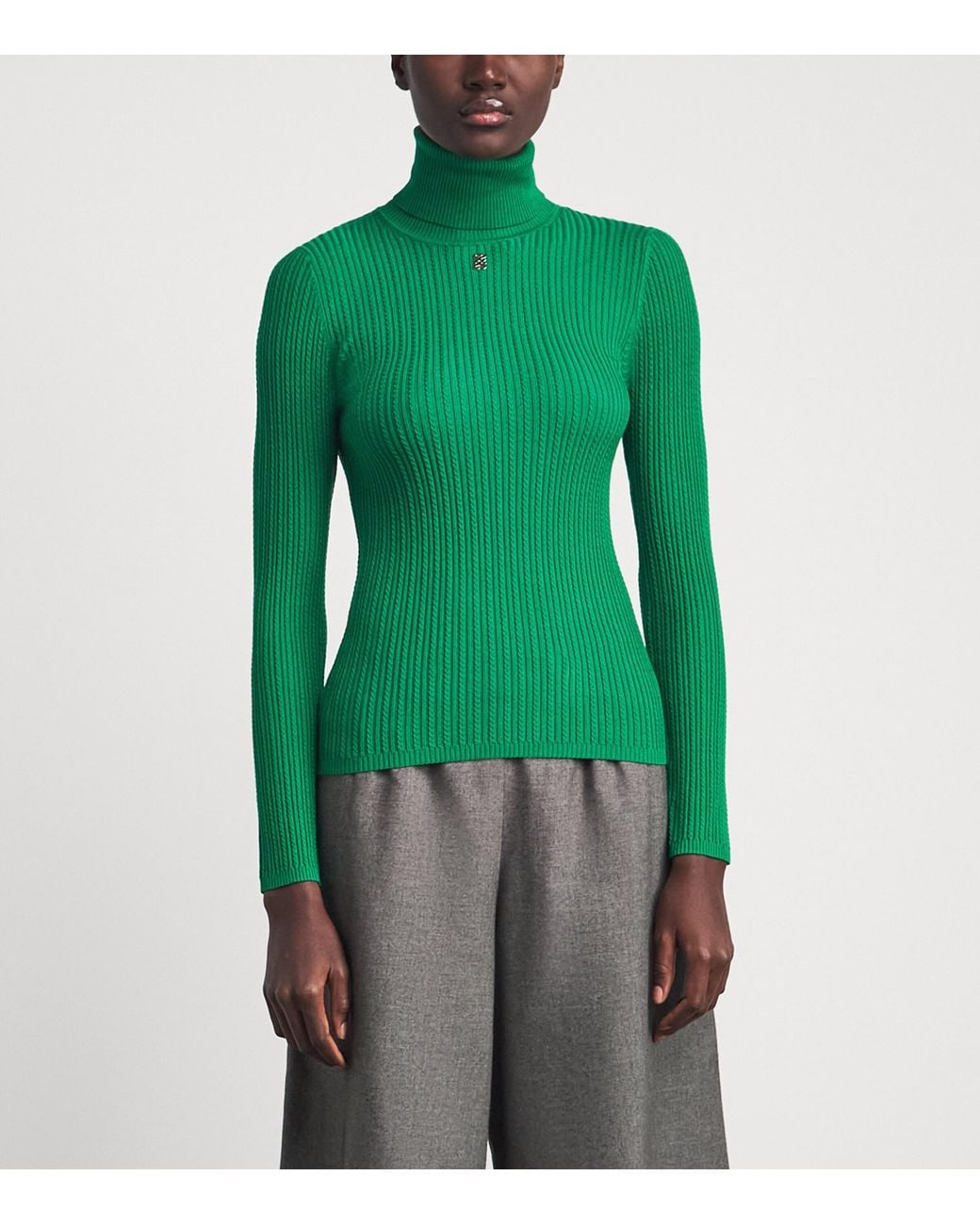 Sandro Green Cable-Knit Rollneck Sweater