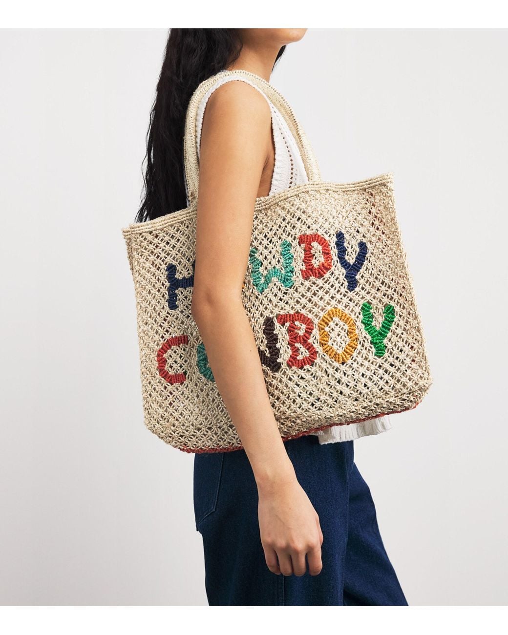 The Jacksons Multicolor Small Jute Howdy Cowboy Tote Bag