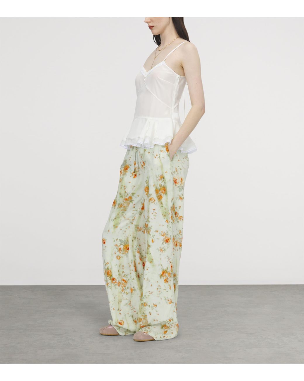 McQueen White Silk Peplum Cami Top
