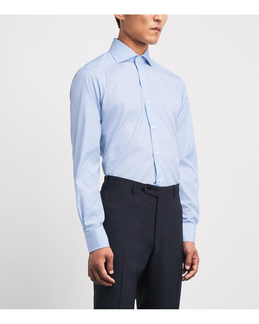 Barba Napoli Blue Cotton Stripe Slim Shirt for men