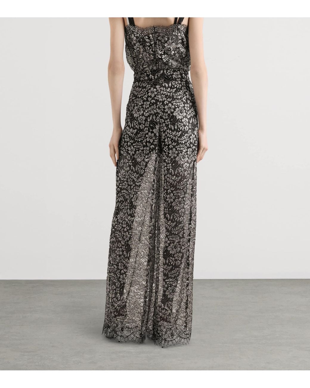Dolce & Gabbana Gray Lamé Lace Wide-Leg Trousers