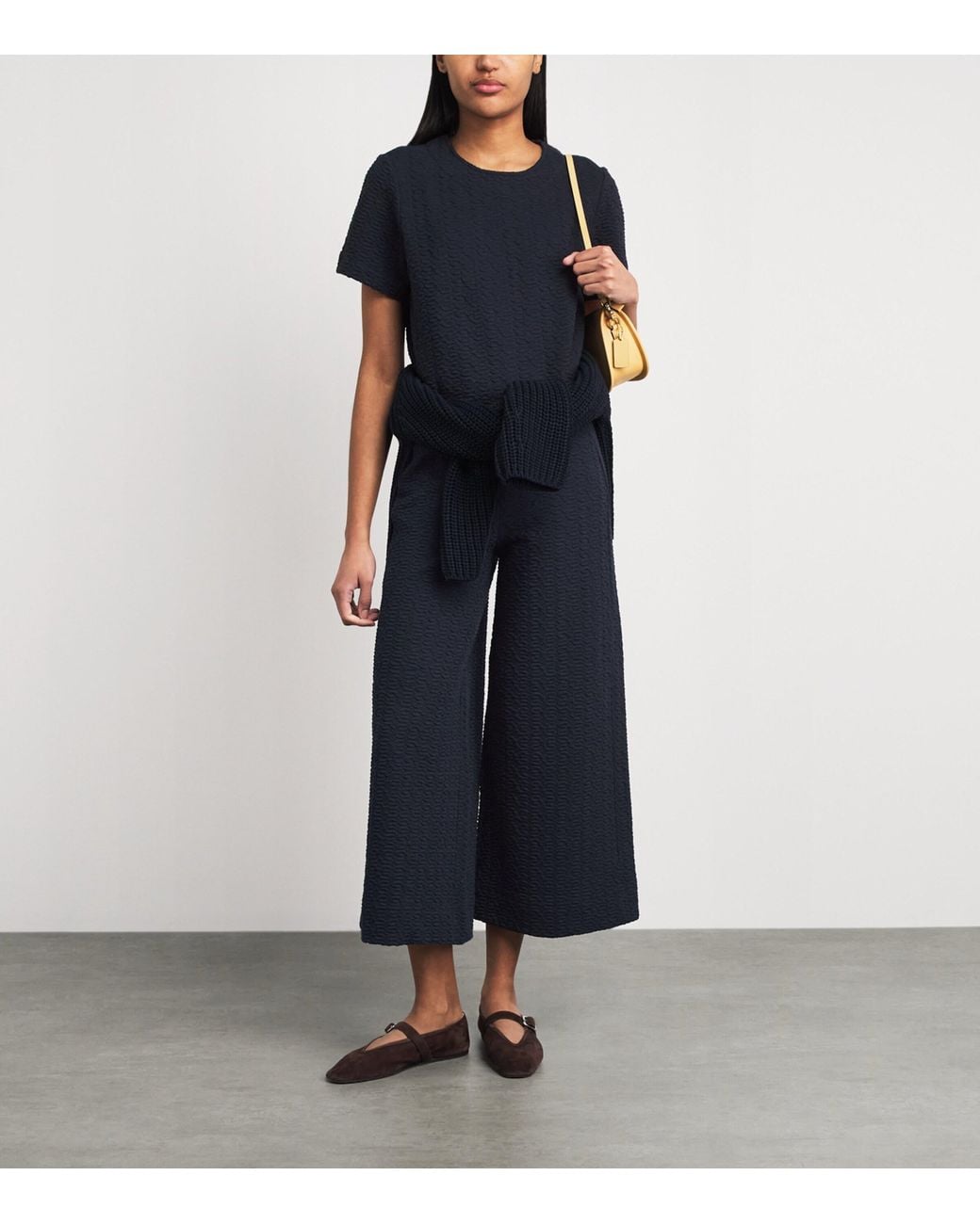 ME+EM Blue Cotton-Blend Jacquard Cropped T-Shirt