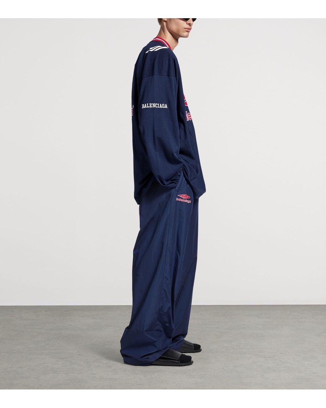 Balenciaga Blue 3B Football Long Sleeve V-Neck T-Shirt for men