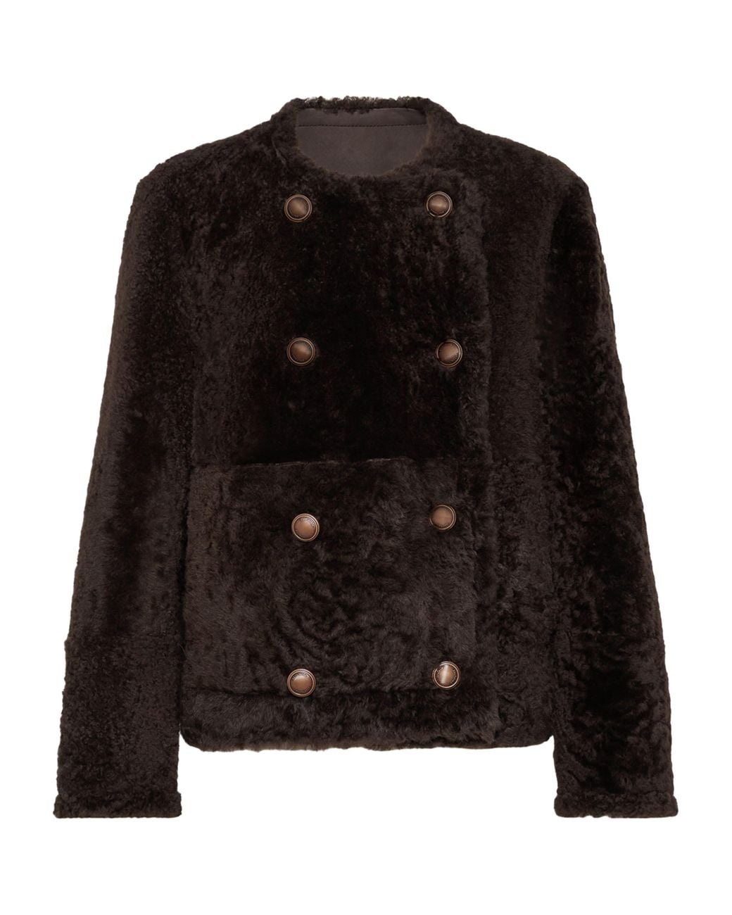 Brunello Cucinelli Black Shearling-Leather Reversible Pea Coat