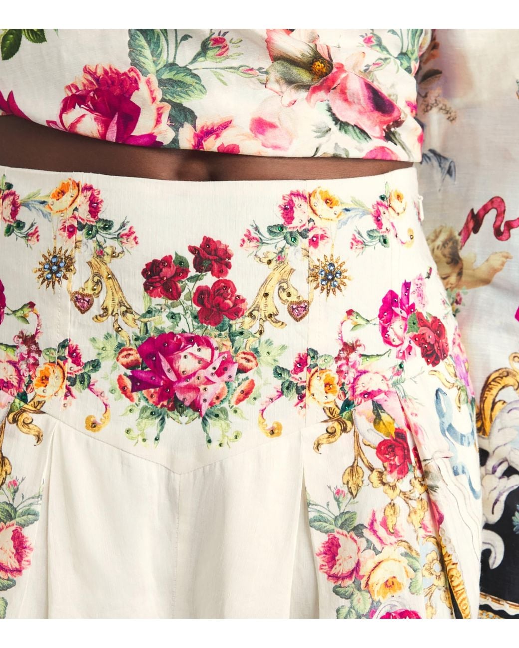 Camilla Red Linen-Silk Embellished Shorts