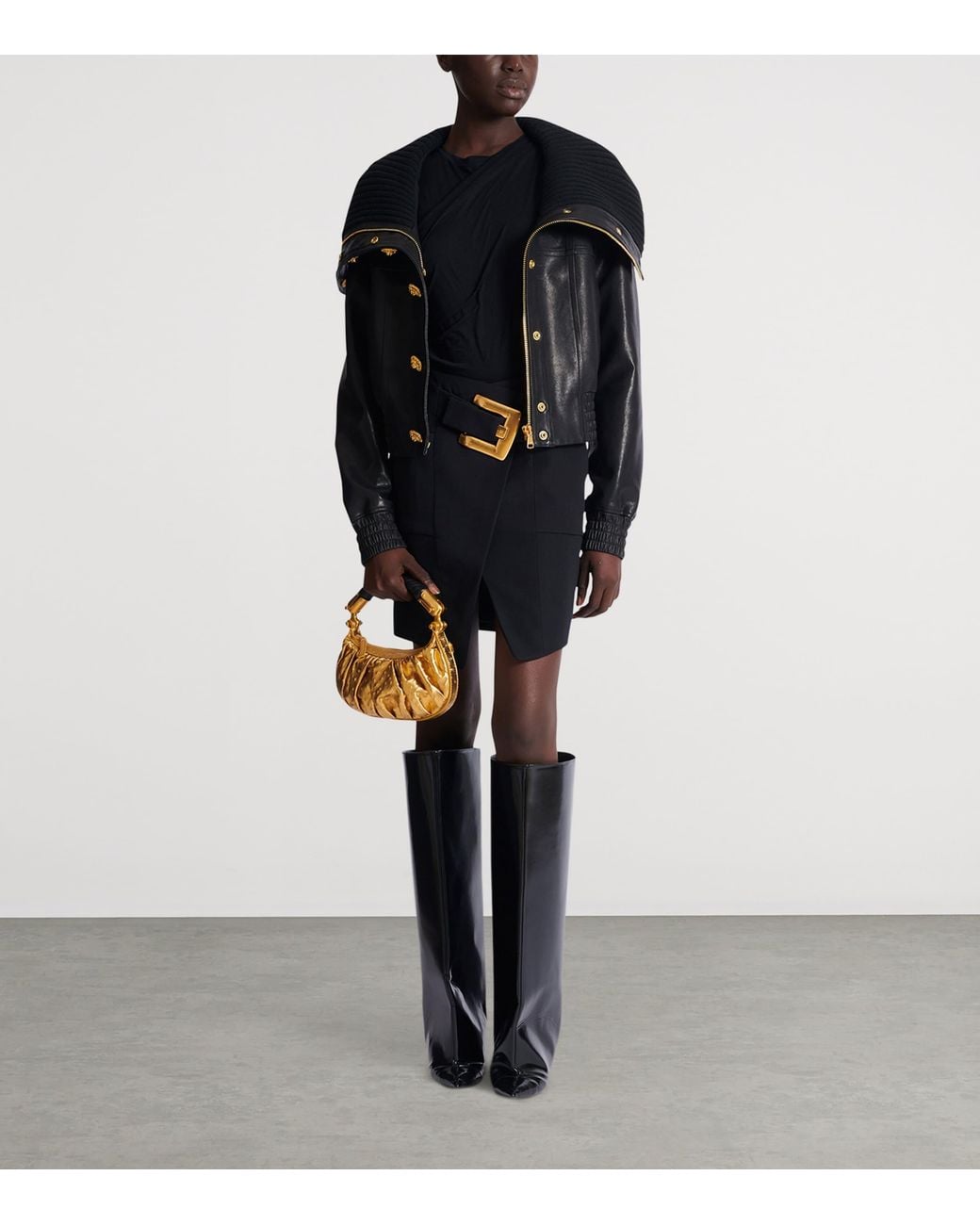 Balmain Black Virgin Wool Belted Mini Skirt