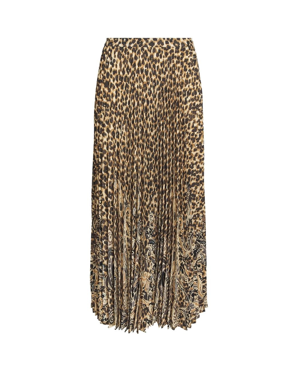 Etro Natural Satin Leopard Pleated Maxi Skirt