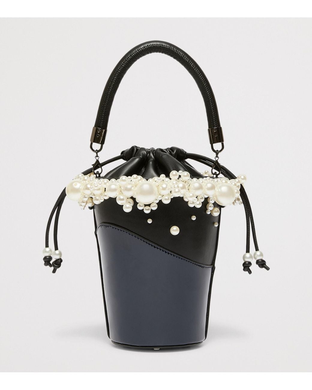 Marina Rinaldi Black Faux Pearl-Trim Bucket Bag