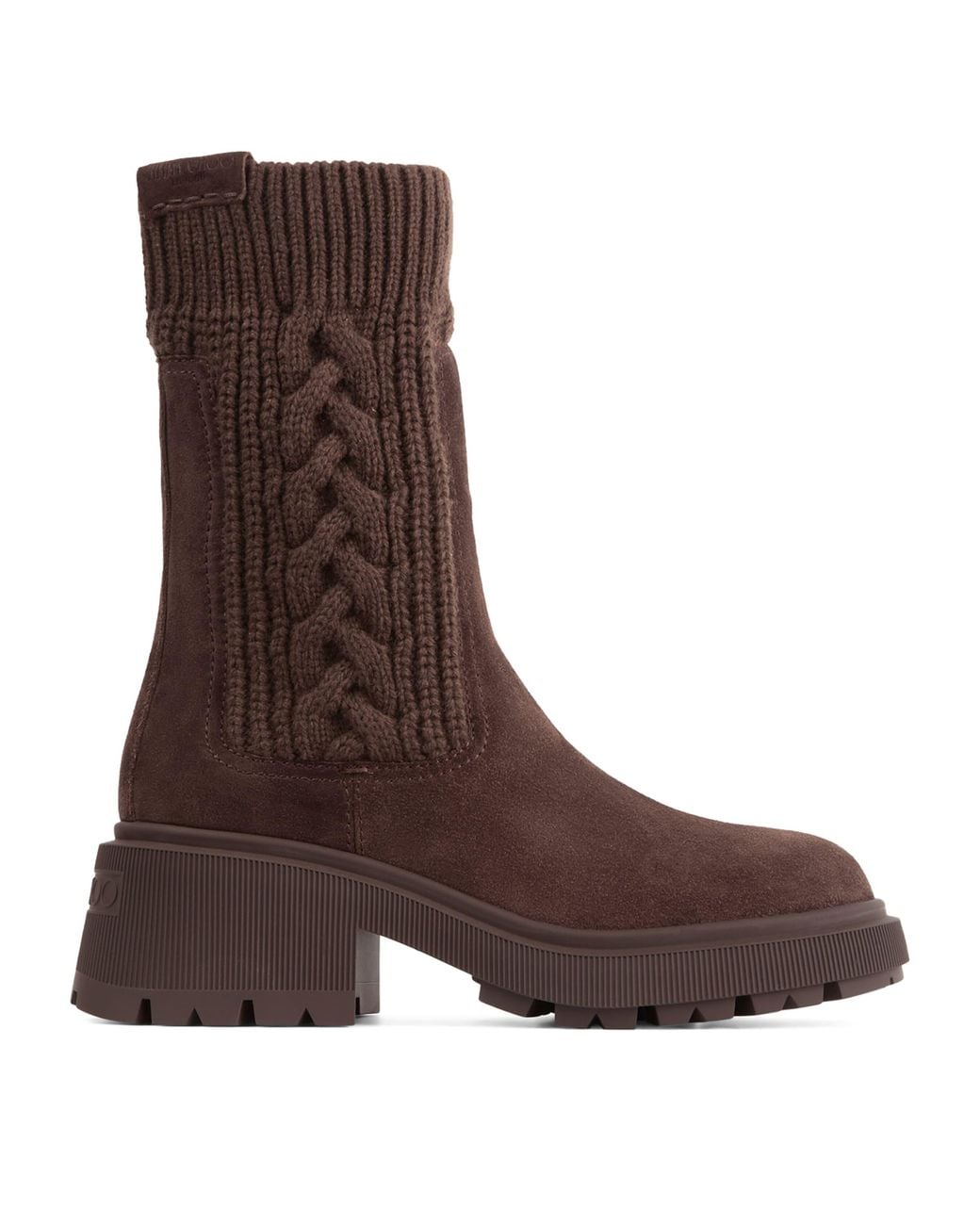 Jimmy Choo Brown Tamia 70 Suede Cable-Knit Boots