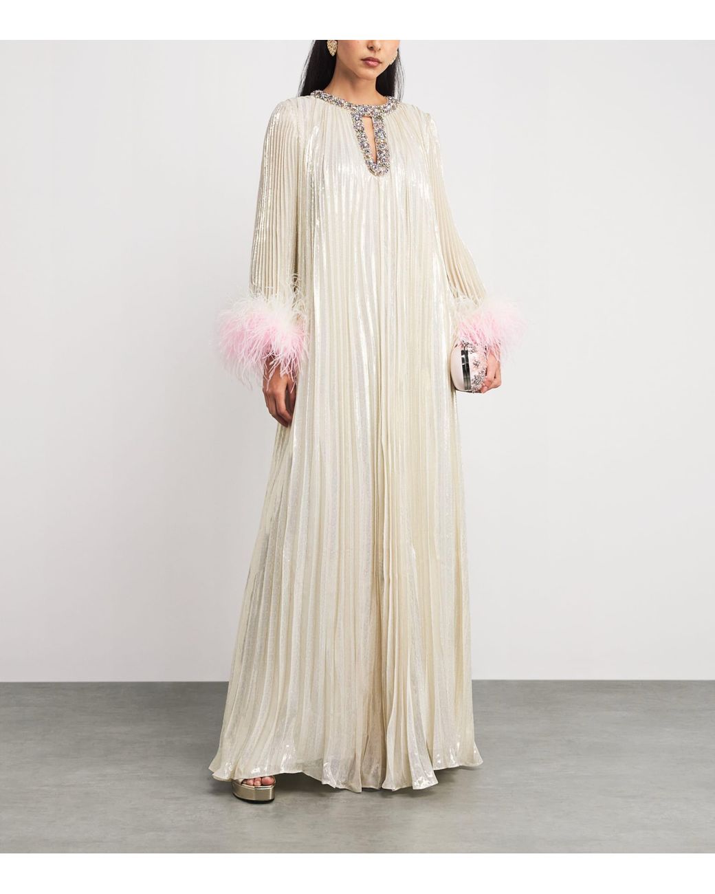 slim fit dress slacks Cream And Gold Chiffon Maxi Dress – self-portrait-US