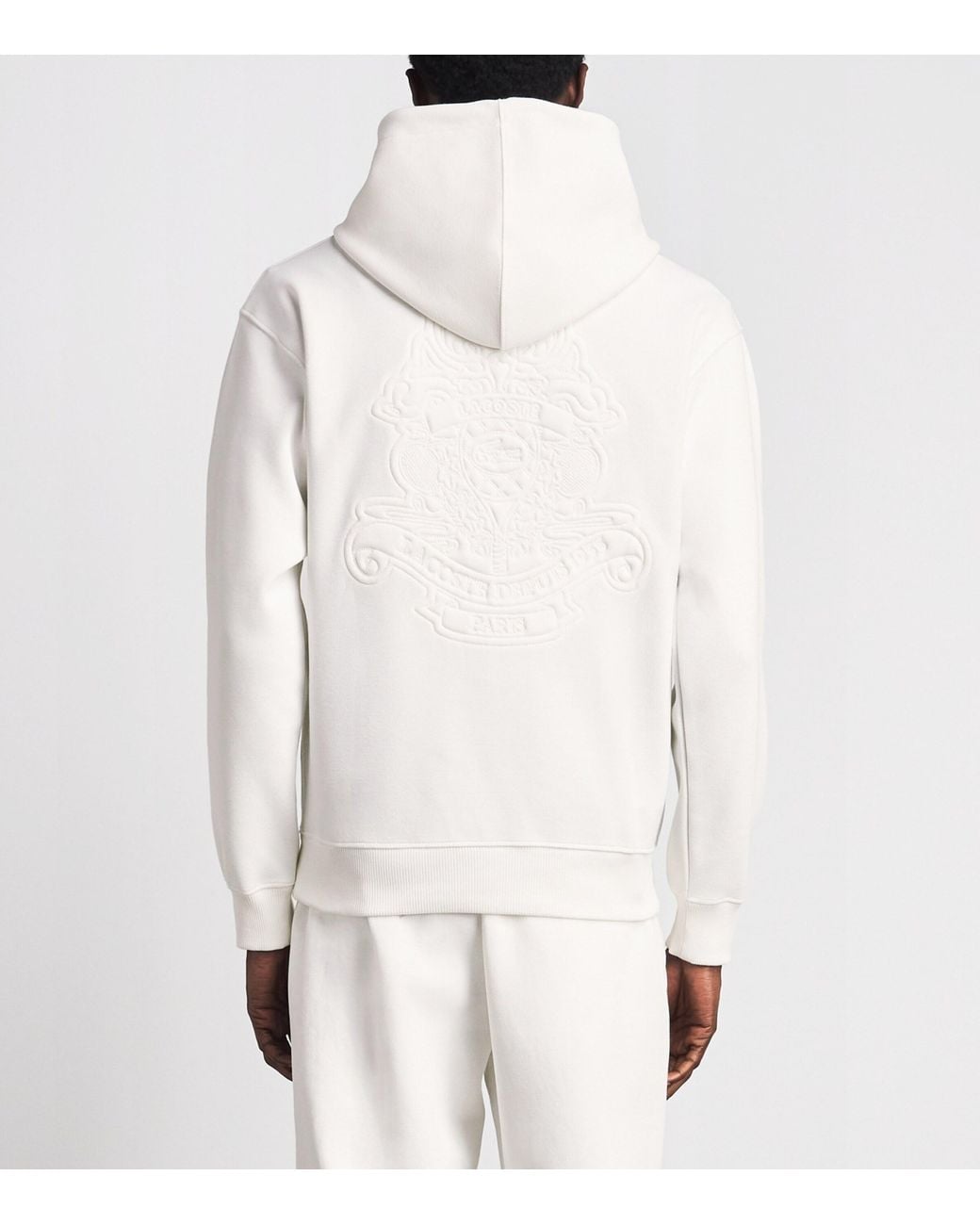 Lacoste White Embossed Crest Hoodie for men