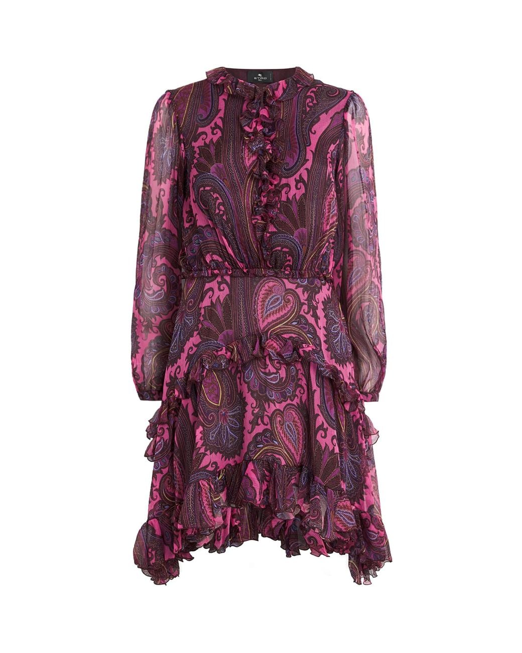 Etro Purple Silk Chiffon Paisley Mini Dress