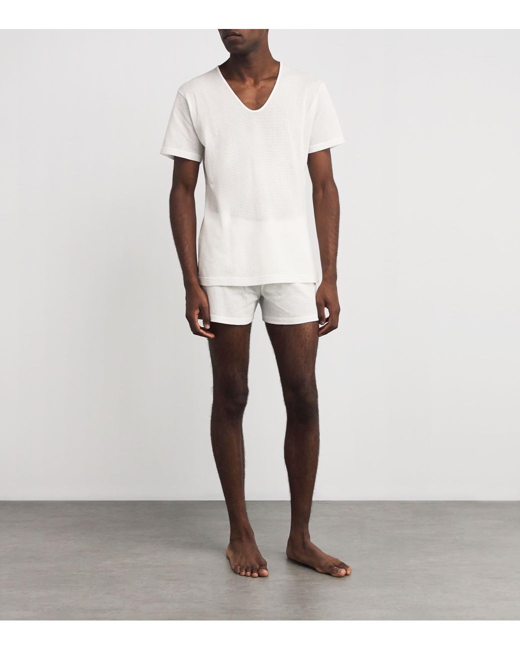 Sunspel White Cotton Mesh Cellular V-Neck T-Shirt for men