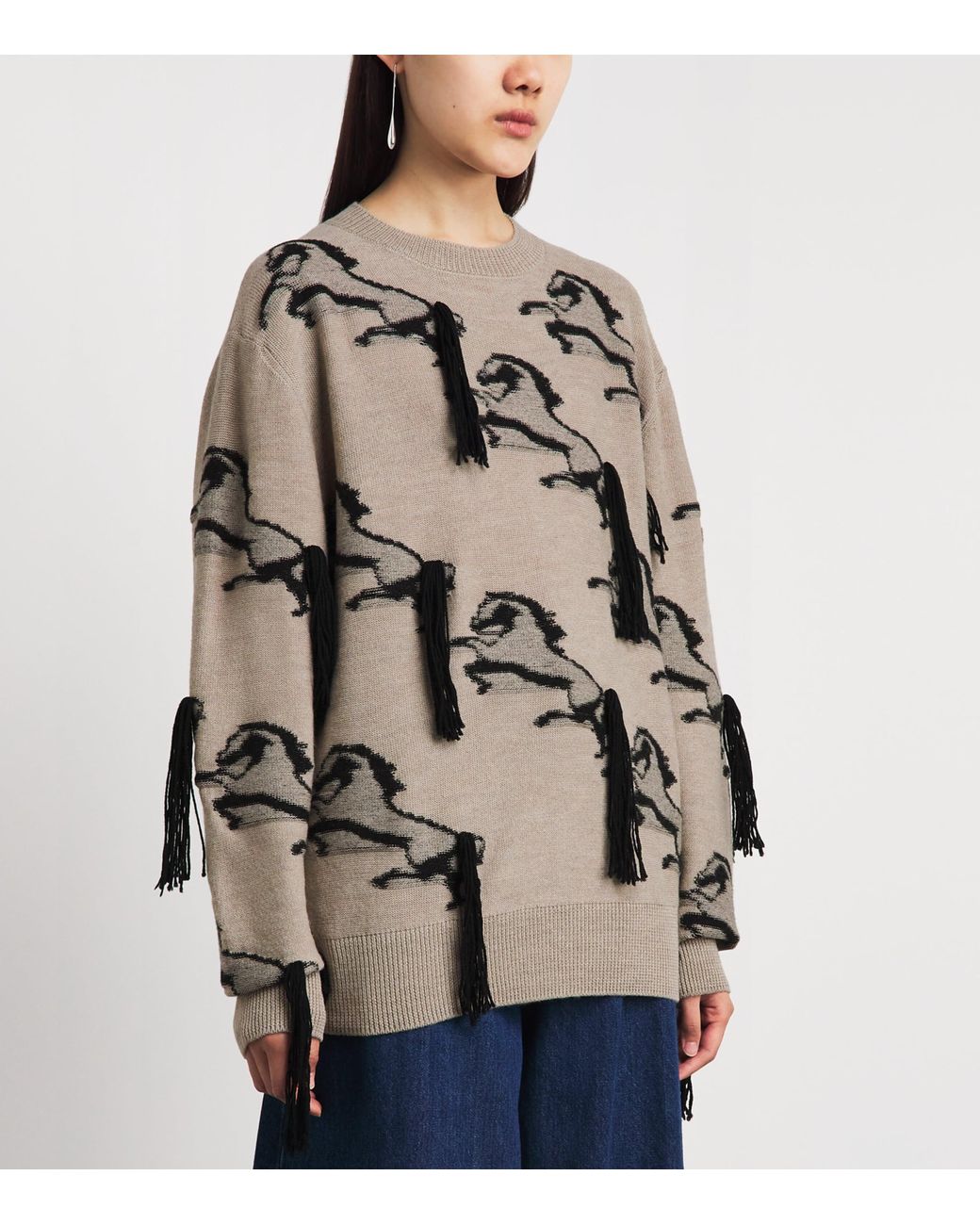 Stella McCartney Natural Virgin Wool Embroidered Horse Sweater