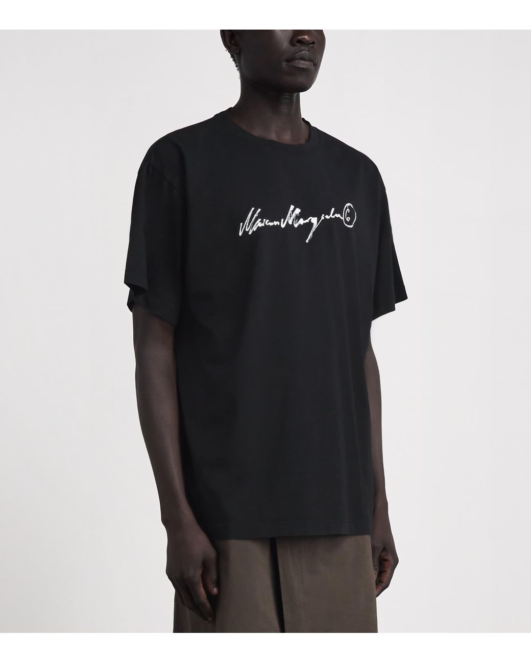 MM6 by Maison Margiela Black Cotton Logo T-Shirt for men