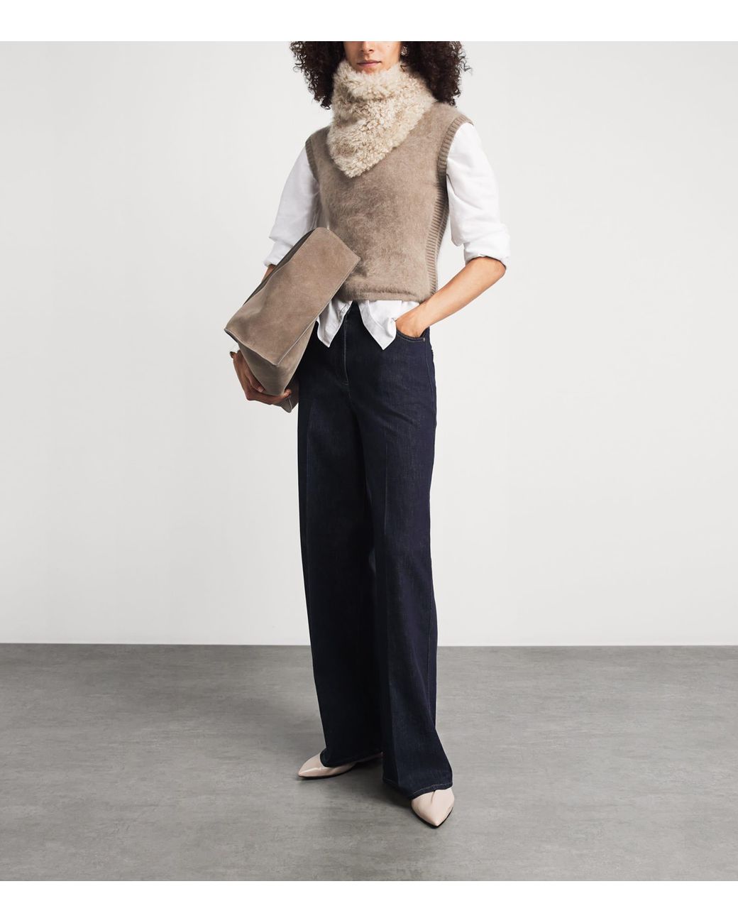 Yves Salomon Natural Long Hair Lambswool Bandana