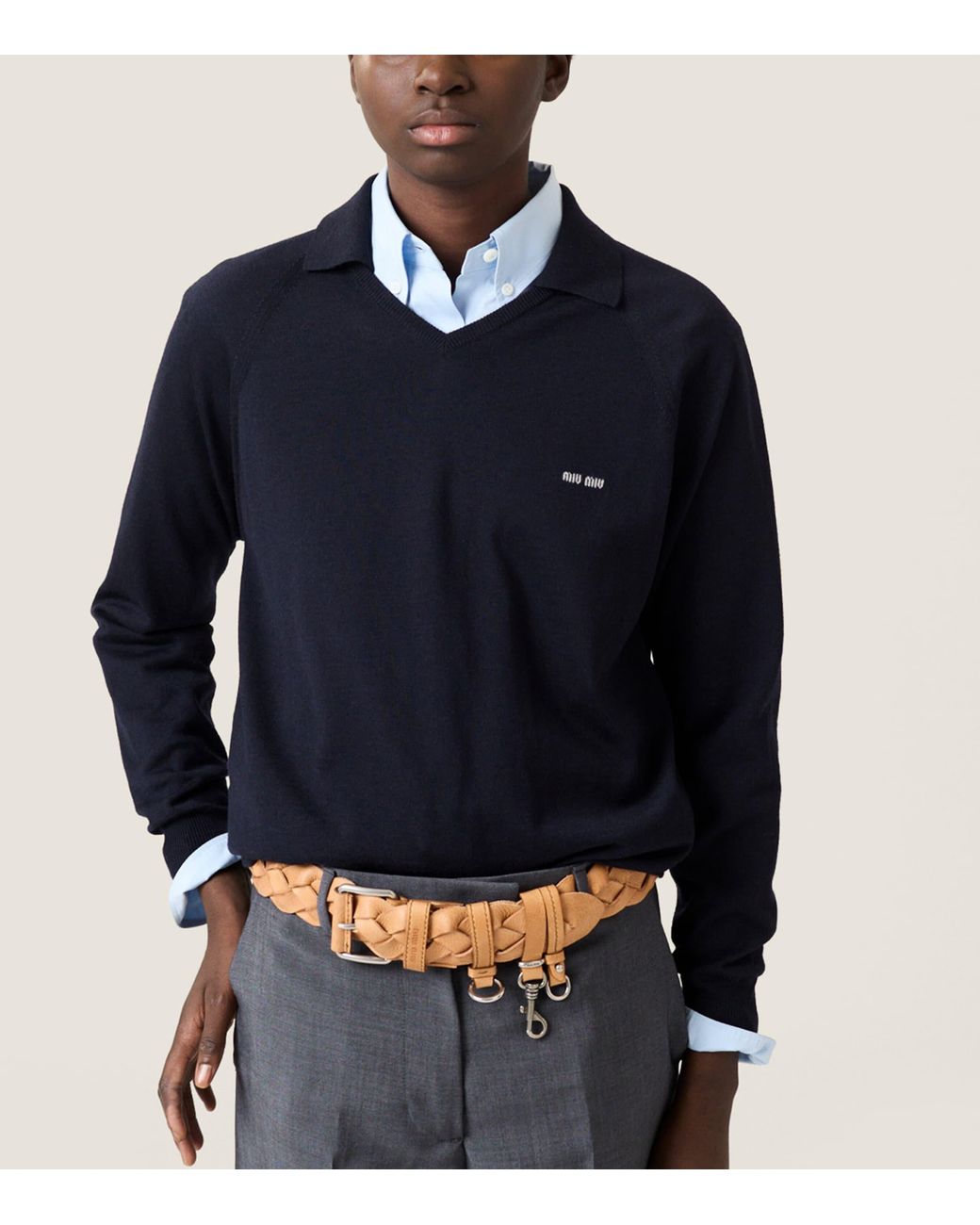 Miu Miu Blue Wool Polo Sweater