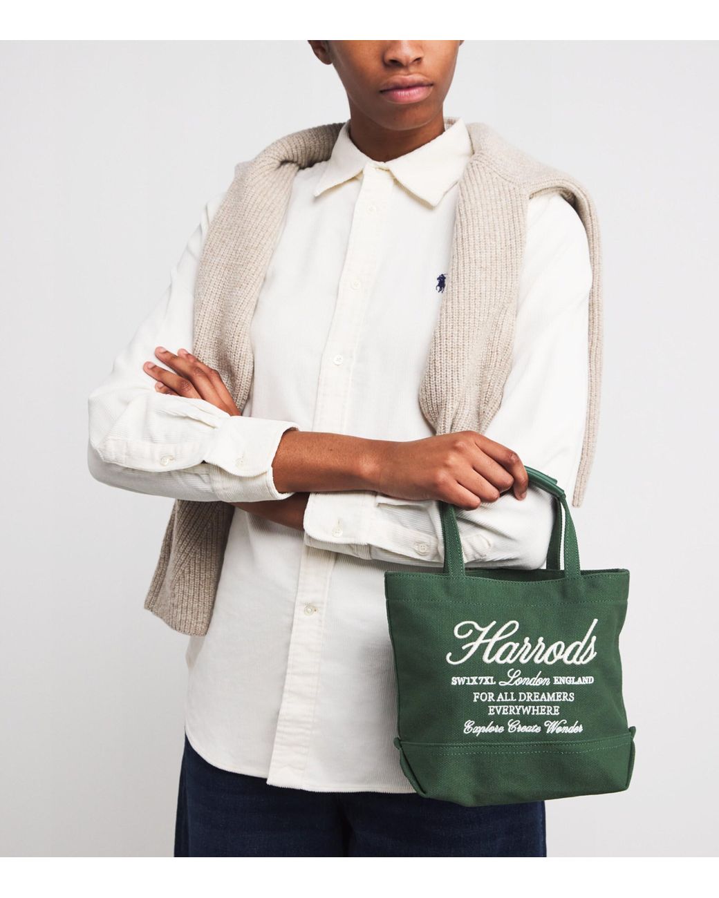 Harrods Green Small Embroidered Logo Tote Bag