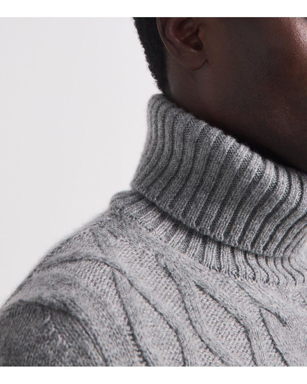 Isaia Gray Cashmere Cable-Knit Rollneck Sweater for men