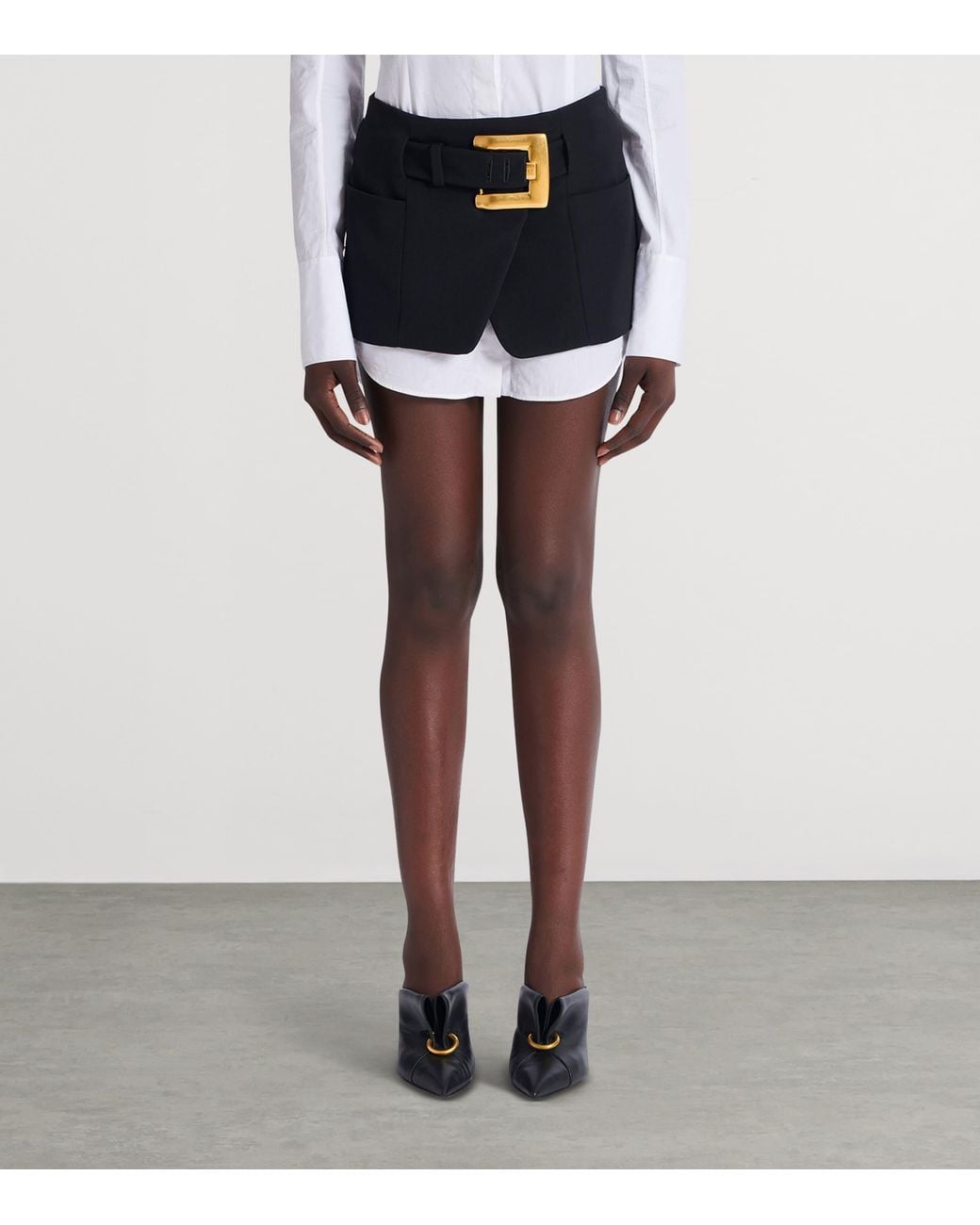 Balmain Blue Virgin Wool Belted Mini Skirt