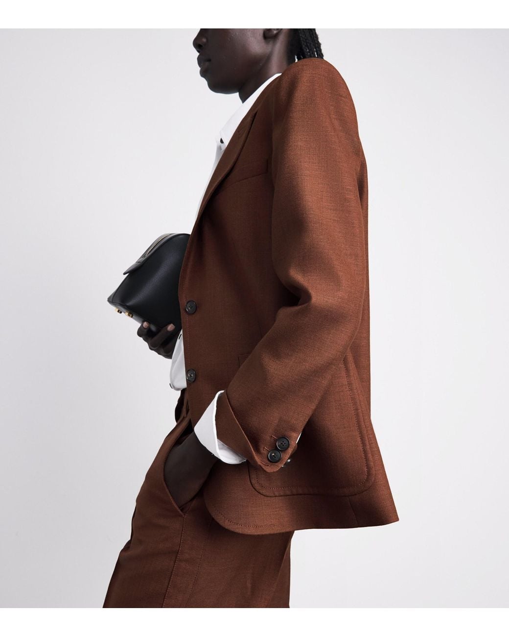 ME+EM Brown Wool-Blend Sharp Contour Blazer