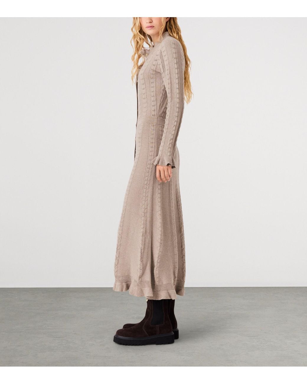 Maje Natural Pointelle-Knit Midi Dress