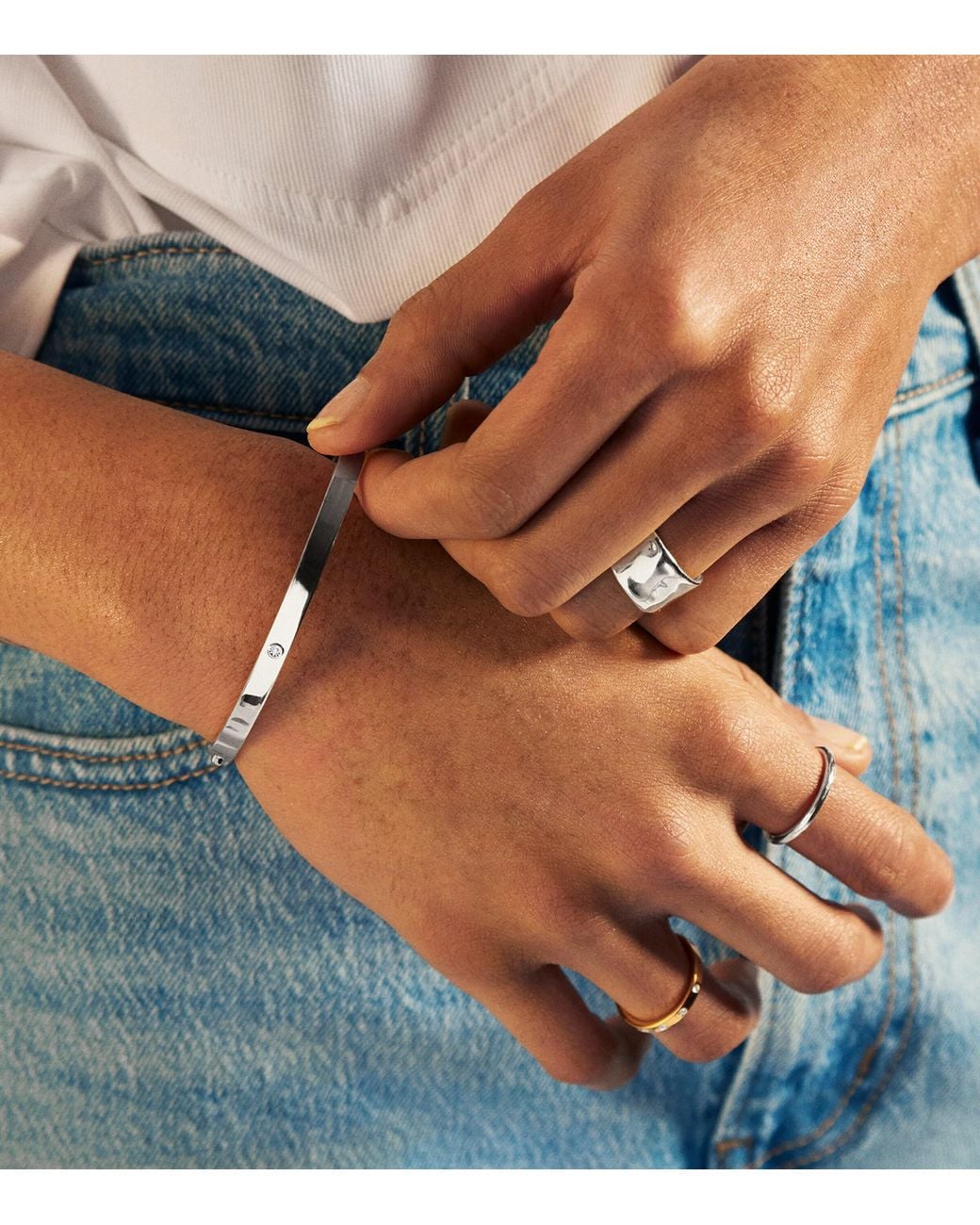 Monica Vinader White Sterling And Diamond Essentials Bangle