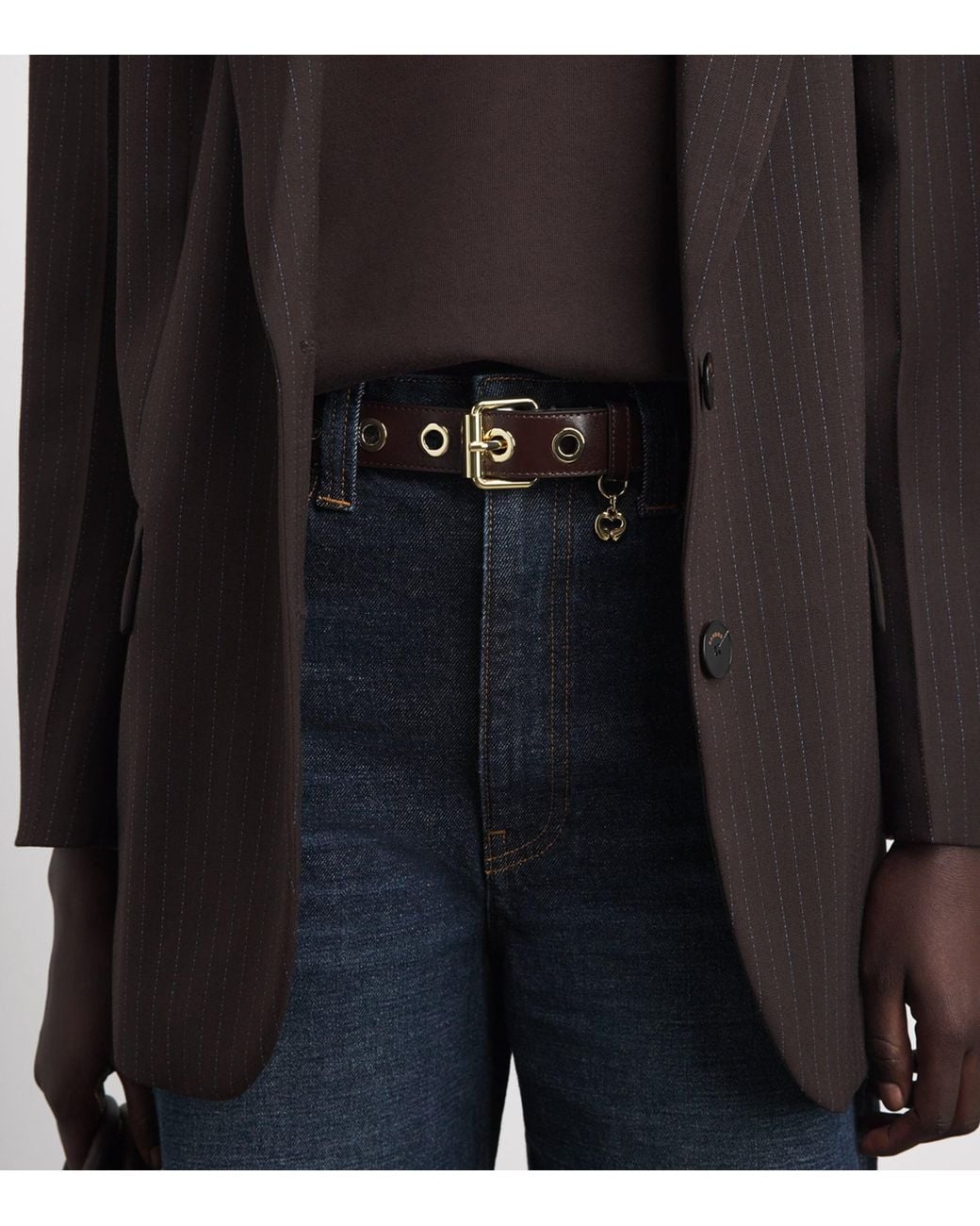 Maje Brown Leather Eyelet Belt