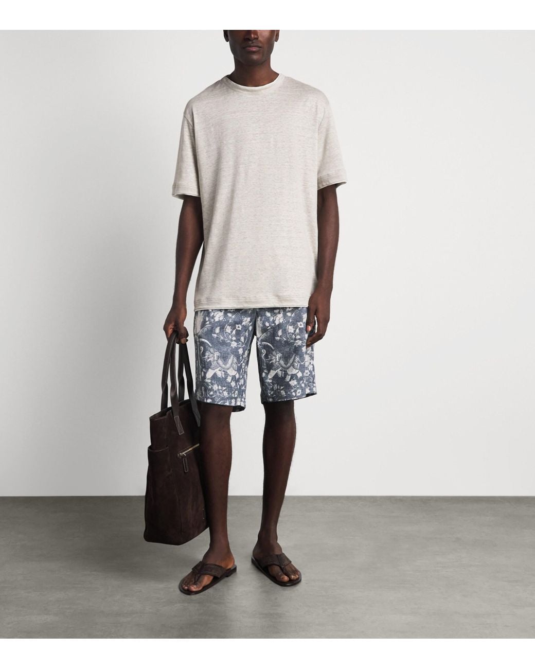 Eleventy Blue Linen Drawstring Bermuda Shorts for men