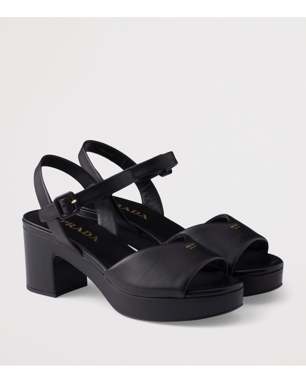 Prada Black Leather Padded Heeled Sandals 65
