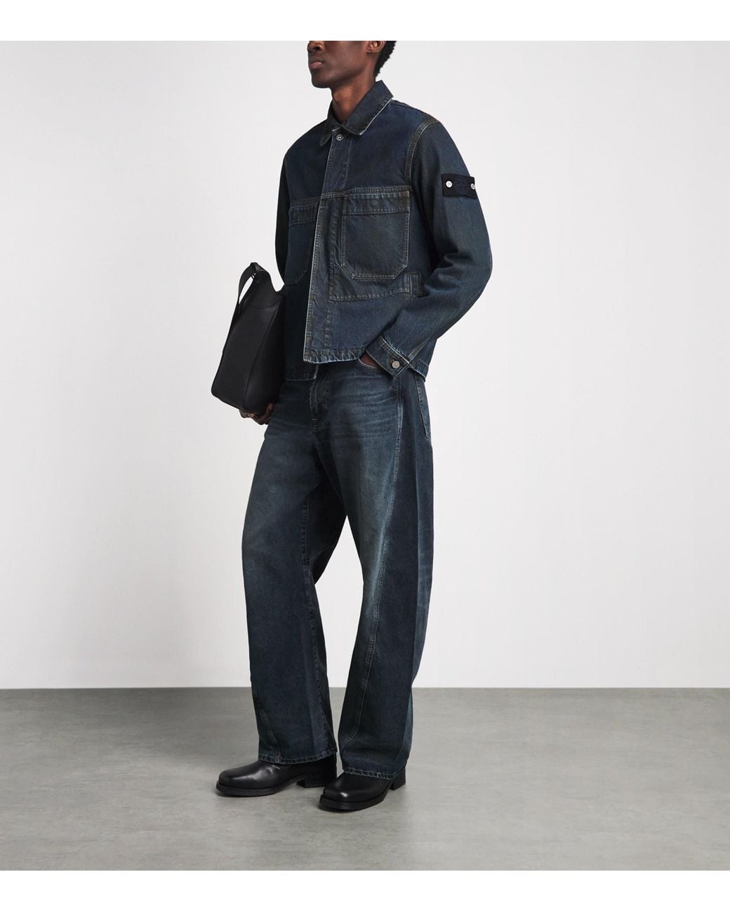 Stone Island Blue Denim Biker Jacket for men