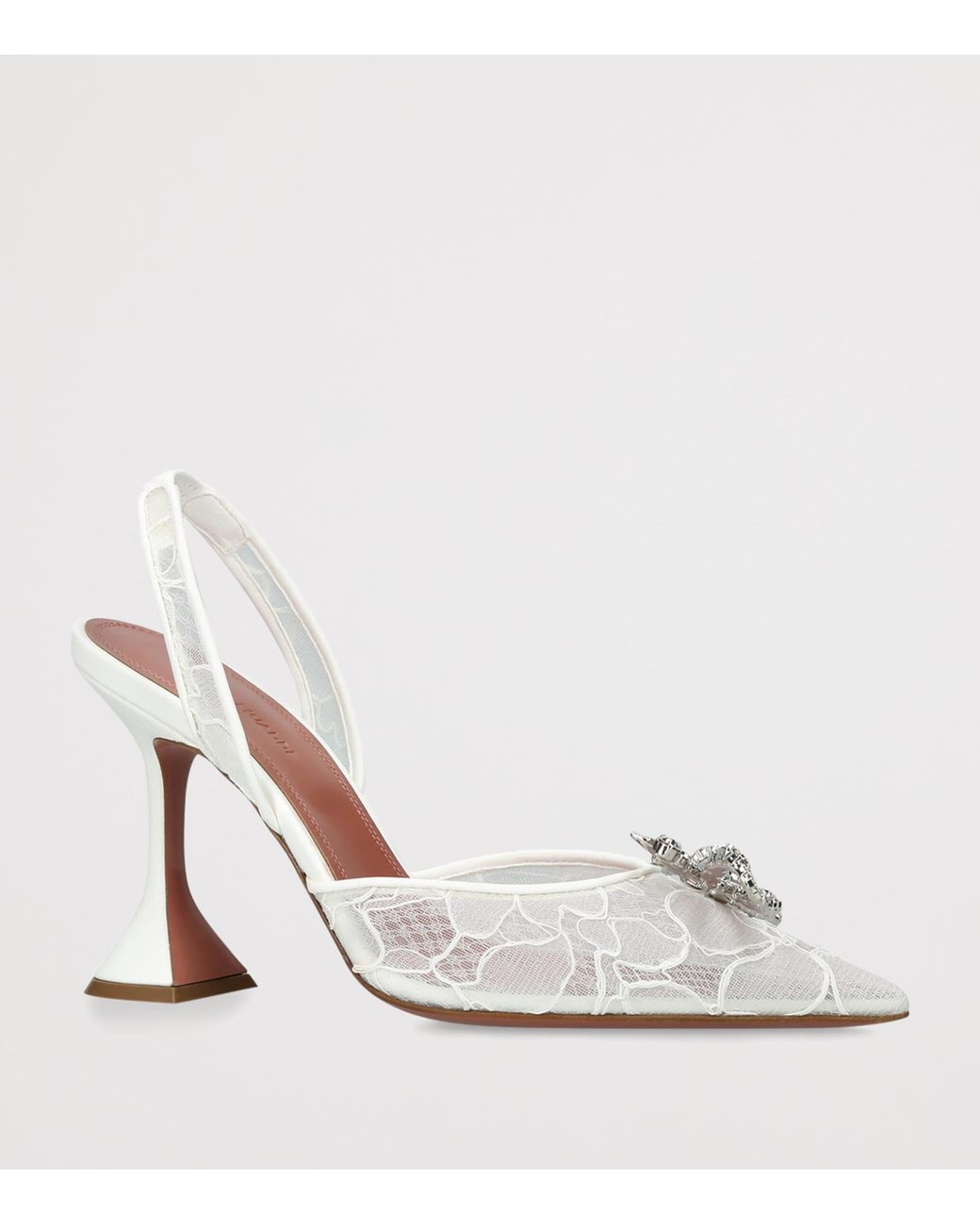 AMINA MUADDI White Lace Embellished Rosie Slingback Pumps 95