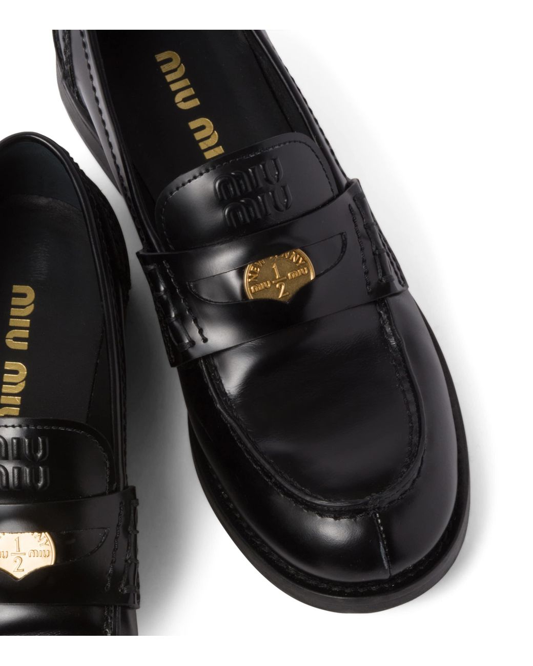 Miu Miu Black Brushed-Leather Embossed Loafers