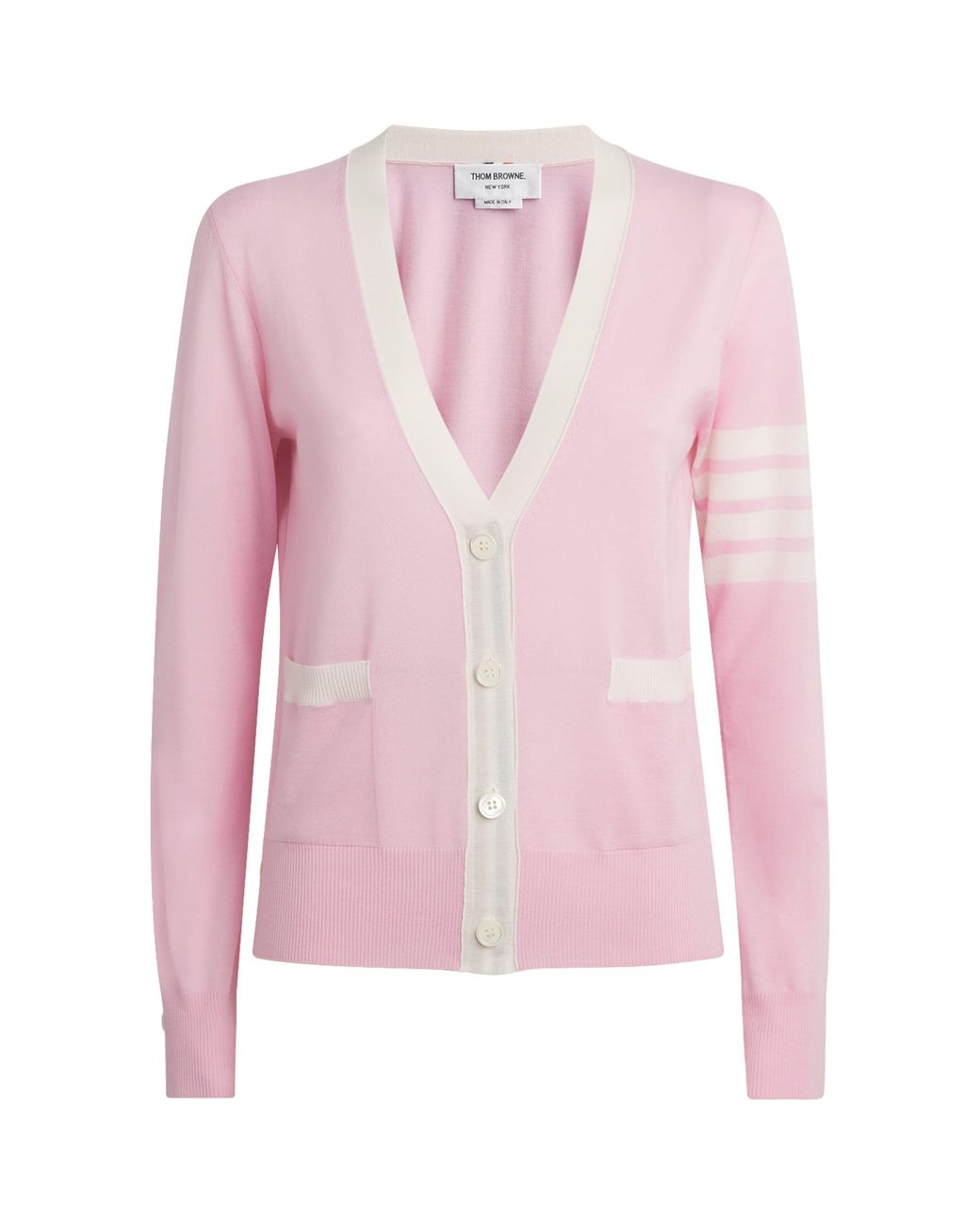 Thom Browne Pink Wool V-Neck Cardigan