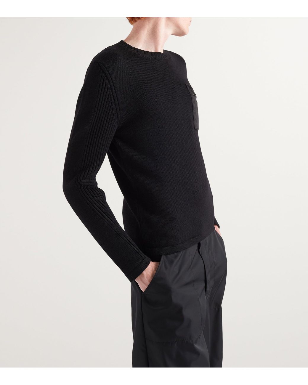 Prada Blue Wool Nylon-Trim Triangle Sweater for men
