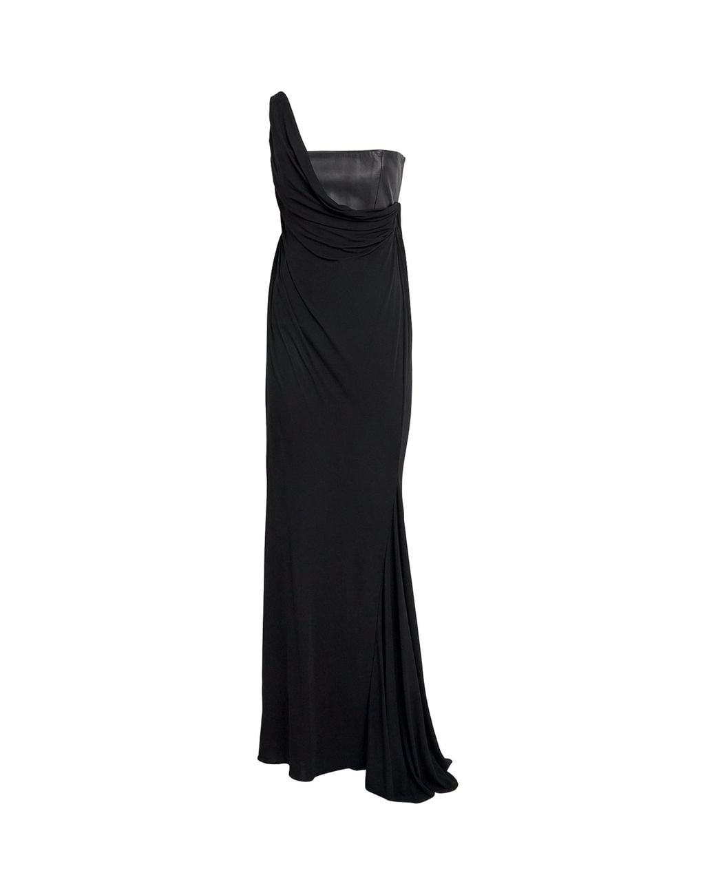 Alex Perry Black Leather-Jersey Asymmetric Gown