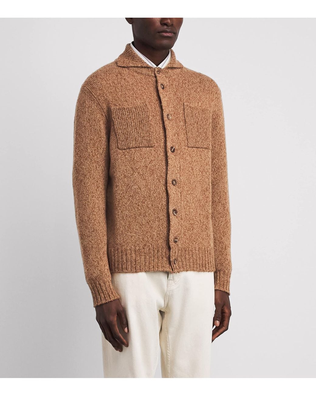 FIORONI CASHMERE Brown Cashmere-Silk Mock-Neck Cardigan for men