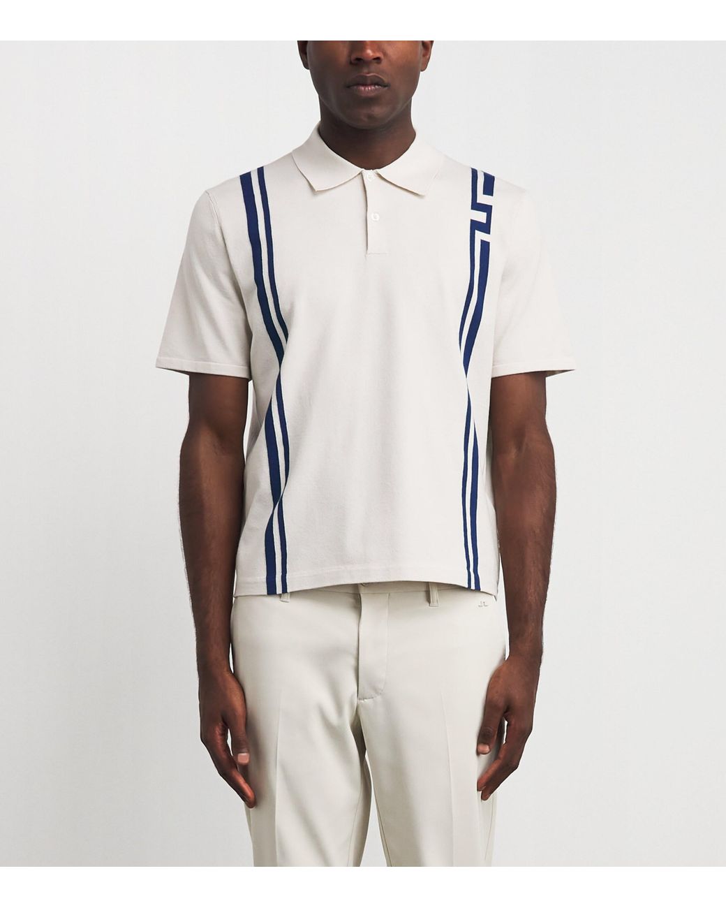 J.Lindeberg White Rylan Stripe Knit Golf Polo Shirt for men
