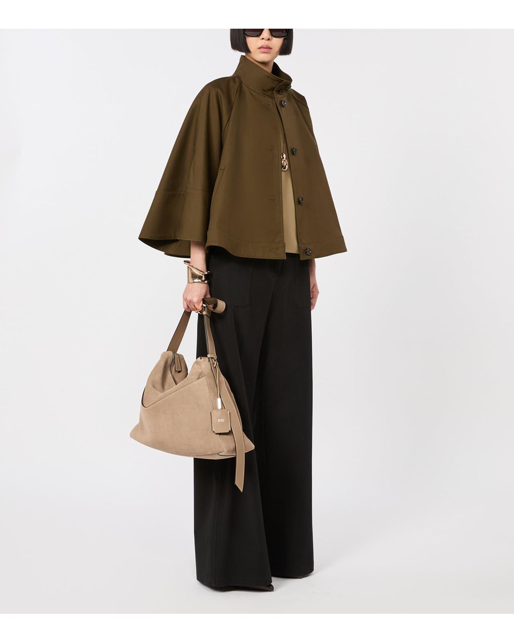 Max Mara Brown Cotton Flared Cape Coat