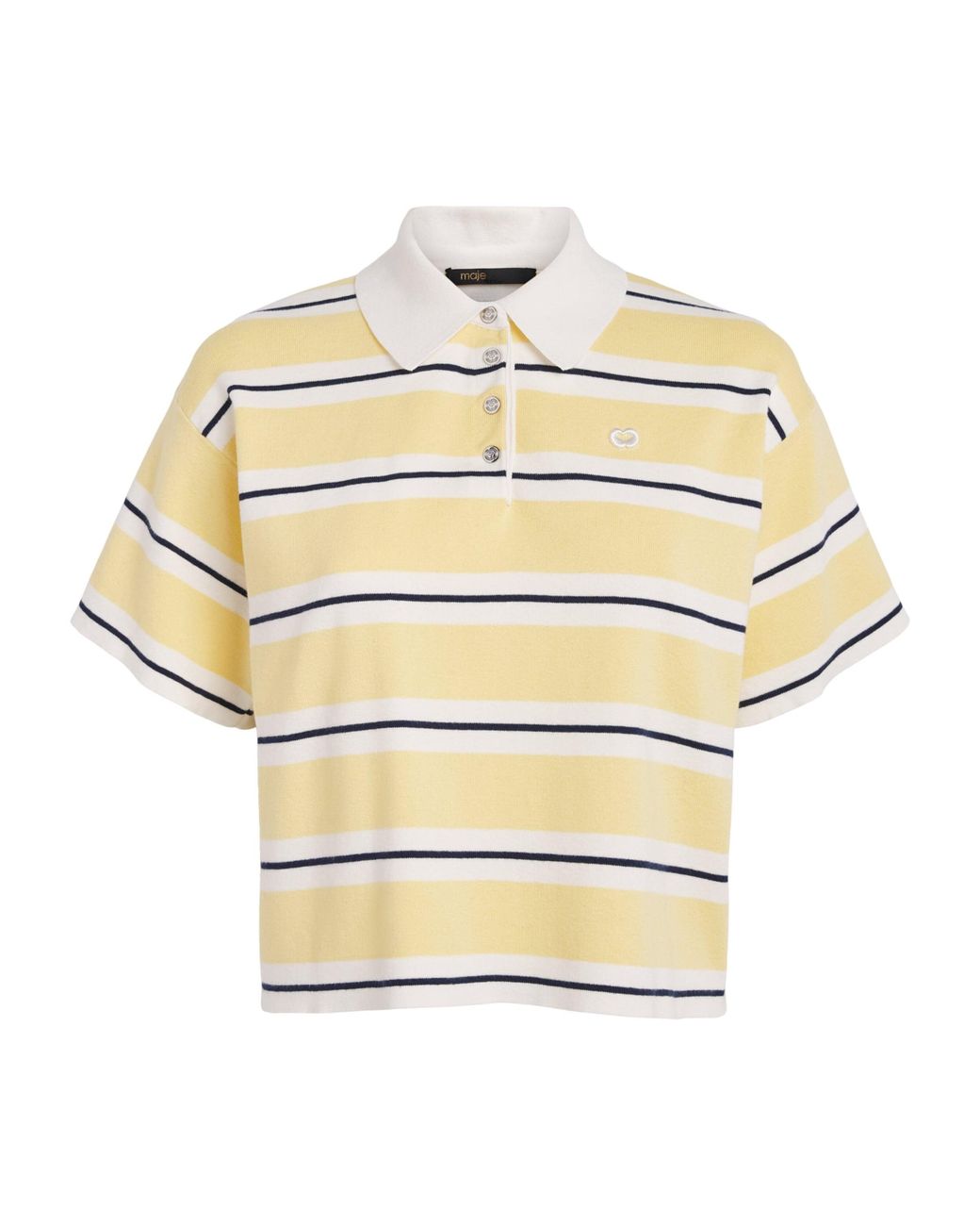 Maje Metallic Cotton-Blend Stripe Polo Shirt
