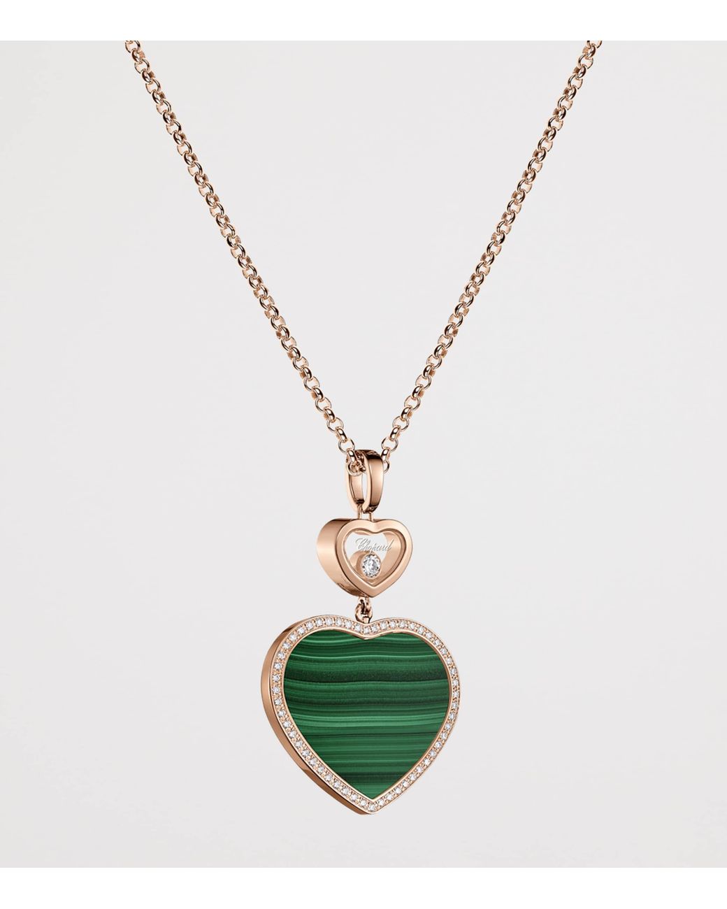 Chopard Metallic Diamond And Malachite Happy Hearts Pendant Necklace