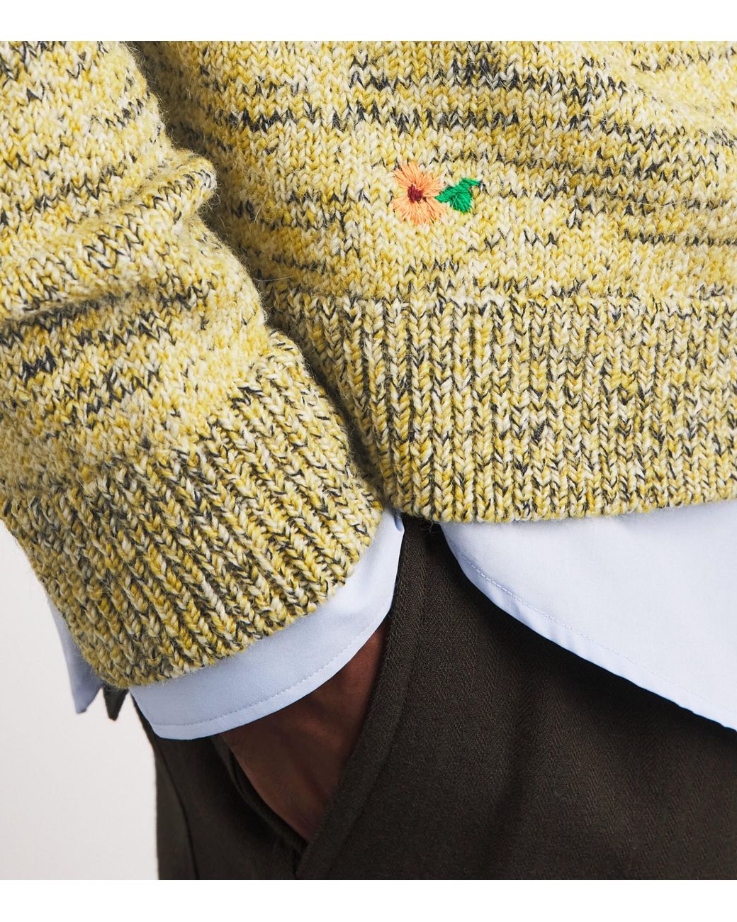 Dries Van Noten Yellow Wool-Blend Embroidered Sweater for men