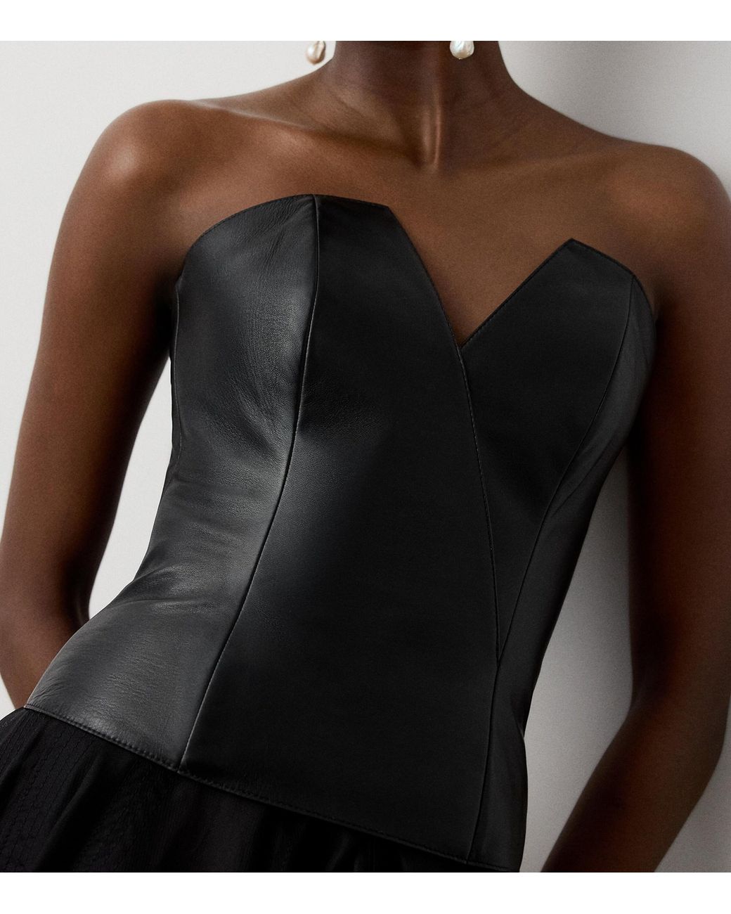 Ralph Lauren Black Leather Harling Bustier Top