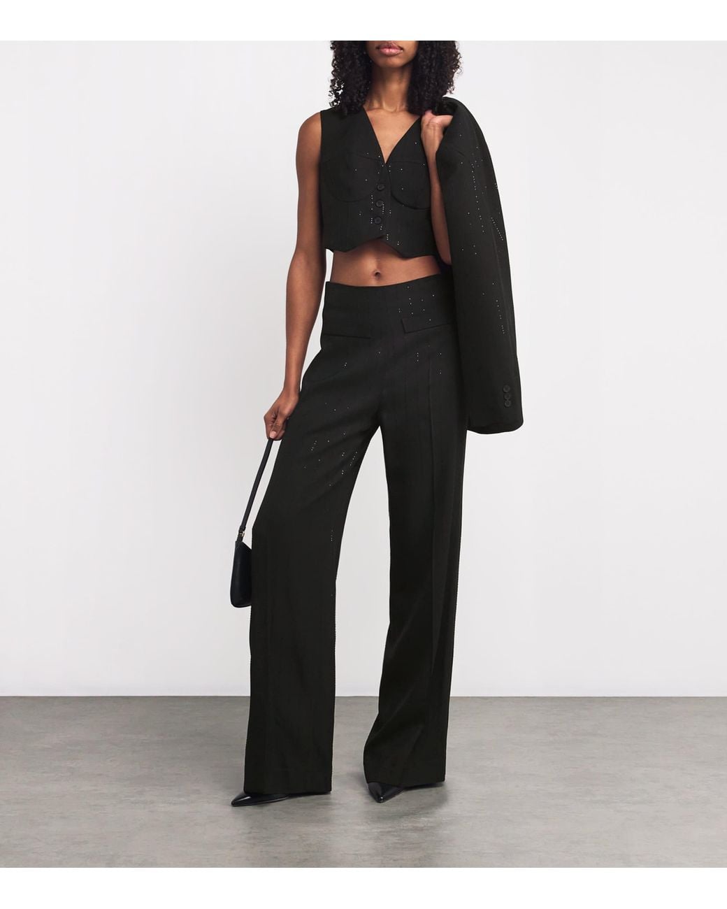Sandro Black Sequin-Stripe Waistcoat