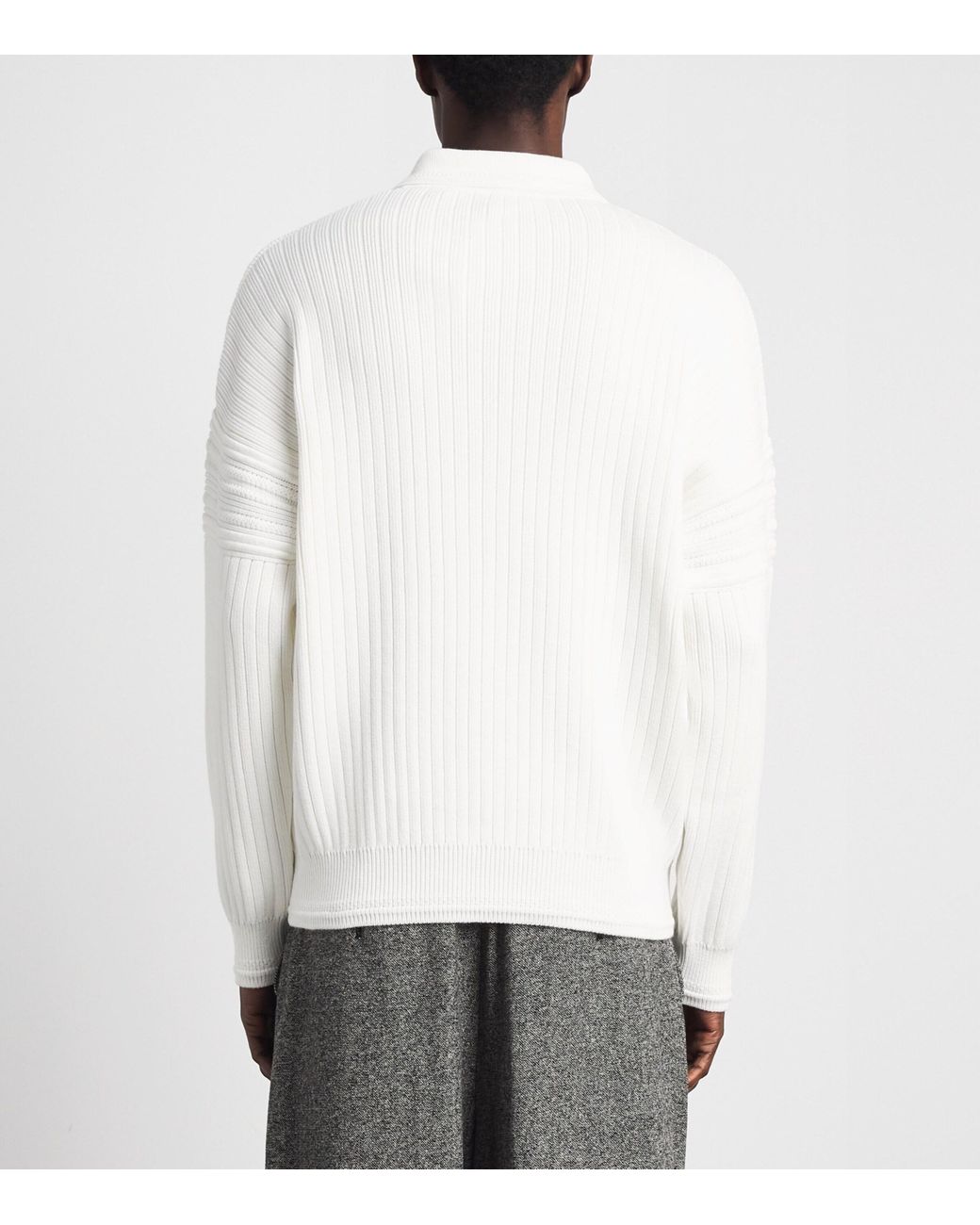Lacoste White Cotton Ribbed Polo Sweater for men