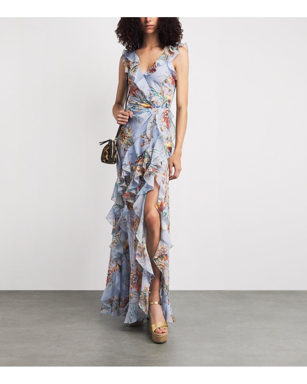 Etro Blue Ruffled Floral Maxi Dress