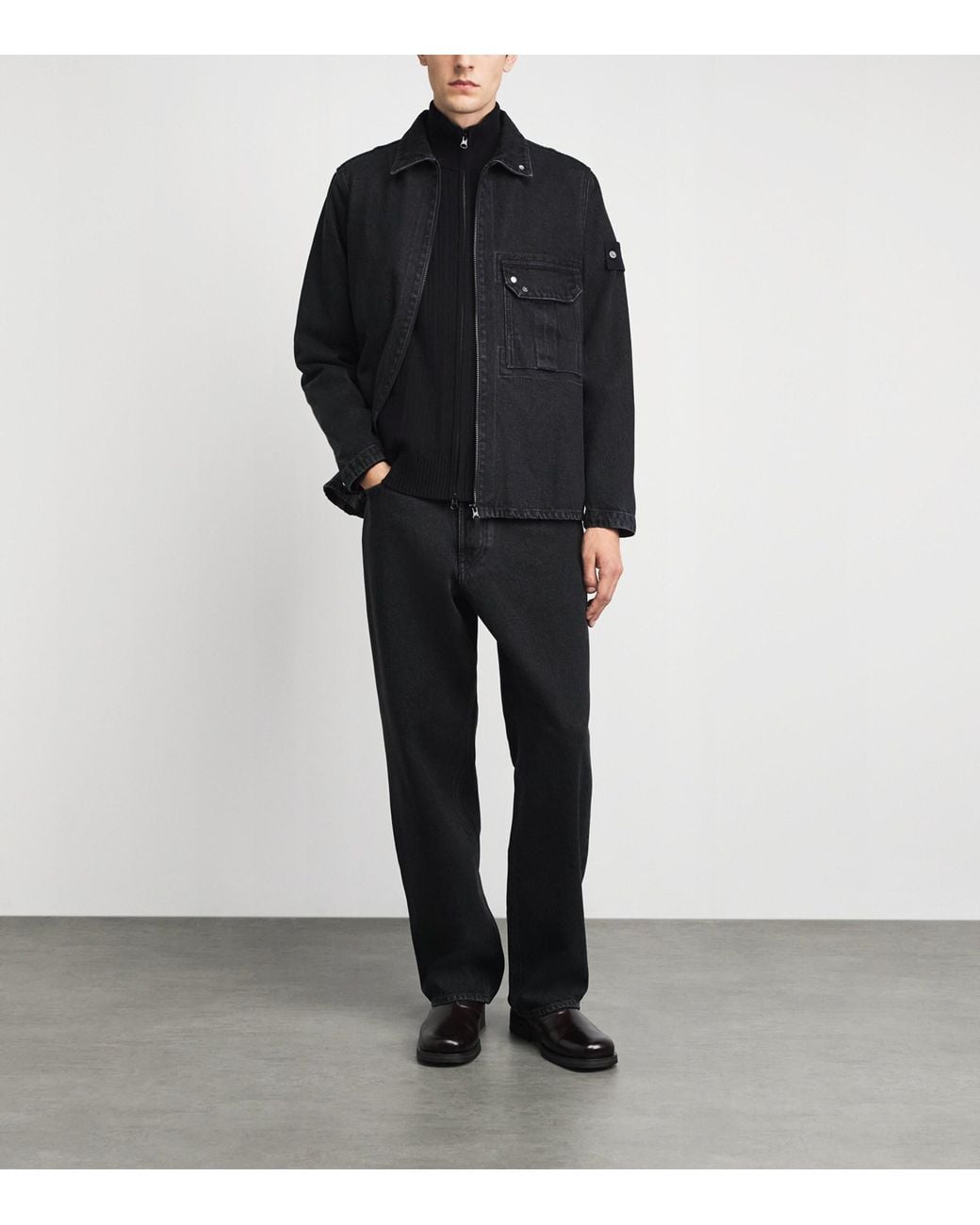 Stone Island Black Wool-Cashmere Zip-Up Cardigan for men